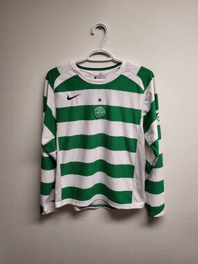 Nike Celtic FC Home Jersey Long Sleeve Green White Hoops Men's Small Soccer Top